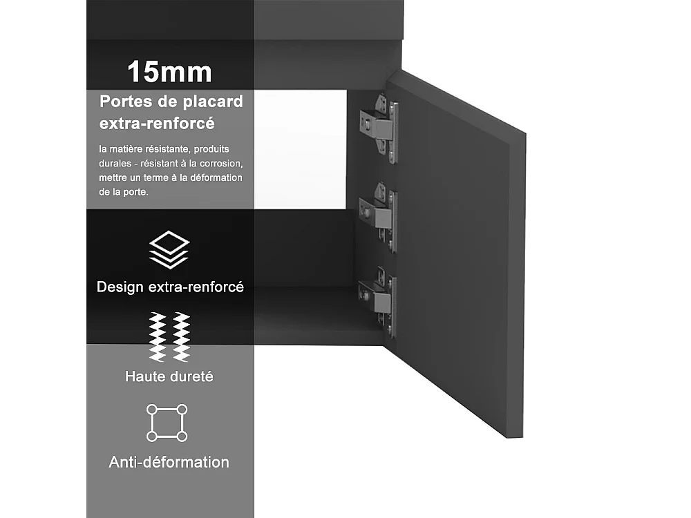 AICA Ensemble de meubles de salle de bain 120cm Anthracite double vasque + miroir led 3 couleurs + dimmable