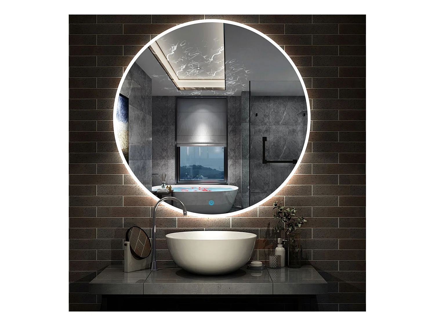 AICA Miroir avec Éclairage Rond 100cm  Anti-buée, Dimmable, Mémoire, Arrêt automatique, IP44 HD Verre Trempé Vertical Miroir-LED