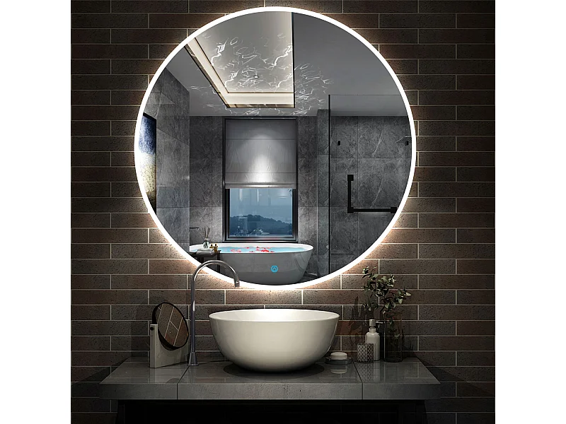 AICA Miroir avec Éclairage Rond 100cm  Anti-buée, Dimmable, Mémoire, Arrêt automatique, IP44 HD Verre Trempé Vertical Miroir-LED