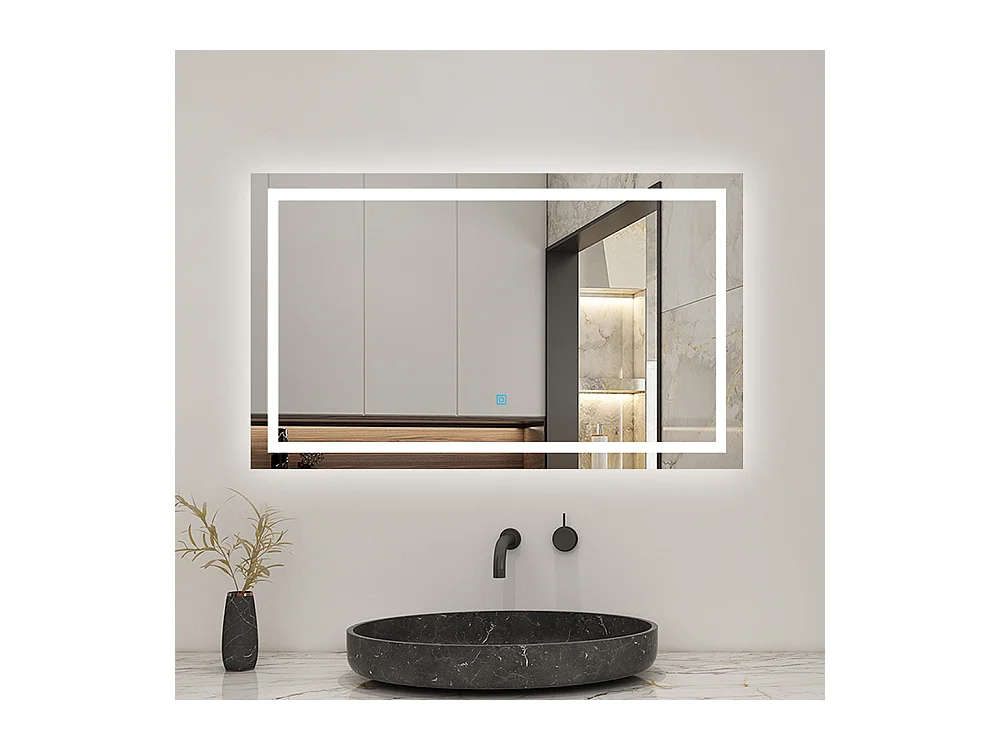 AICA Miroir LED Anti-buée, avec éclairage 100 x 60cm Dimmable, Fonction Mémoire, IP44 HD Verre Miroir-Mural