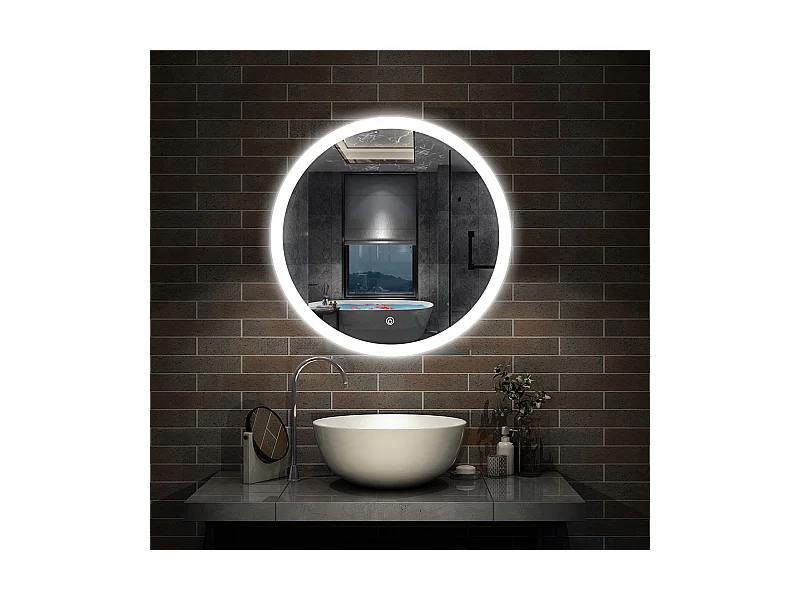 AICA Miroir avec Éclairage Rond 60cm  Avec Anti-buée, Dimmable, Fonction Mémoire, Arrêt automatique, IP44 HD Verre Trempé Vertical Miroir-LED