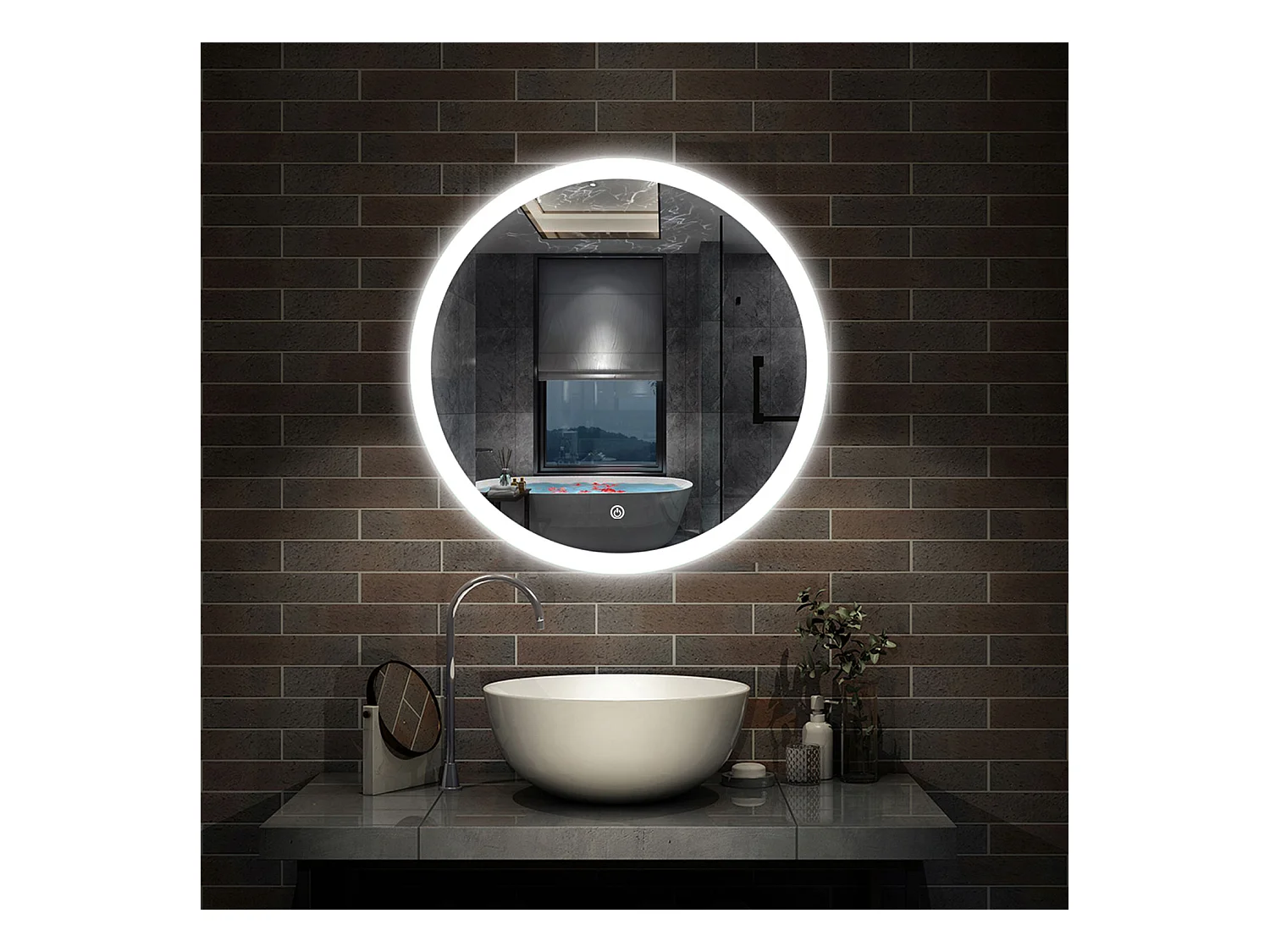 AICA Miroir avec Éclairage Rond 60cm  Avec Anti-buée, Dimmable, Fonction Mémoire, Arrêt automatique, IP44 HD Verre Trempé Vertical Miroir-LED
