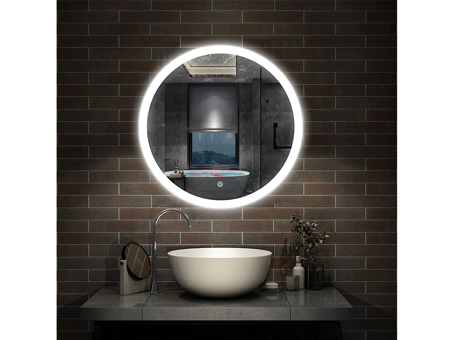 AICA Miroir avec Éclairage Rond 60cm  Avec Anti-buée, Dimmable, Fonction Mémoire, Arrêt automatique, IP44 HD Verre Trempé Vertical Miroir-LED