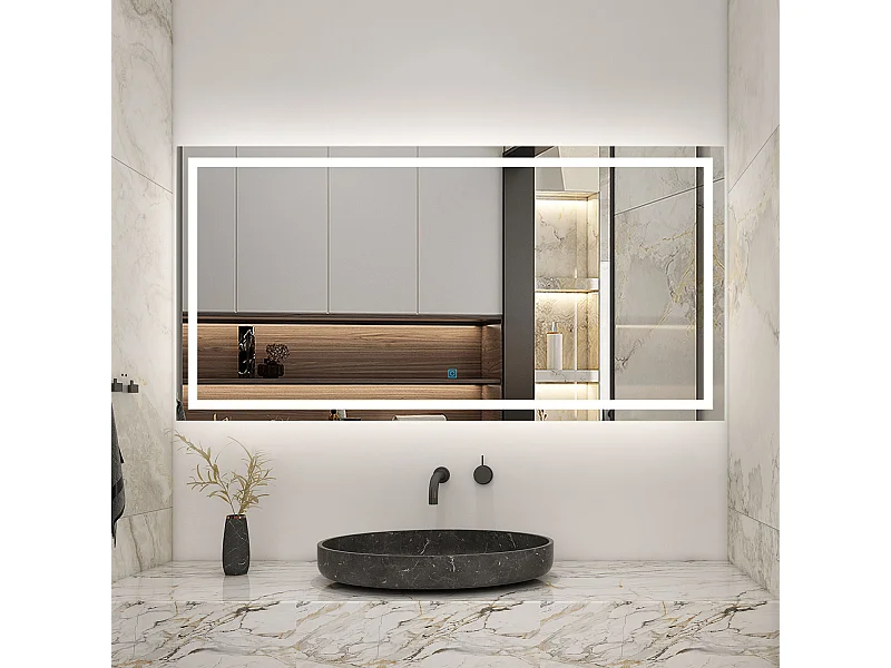AICA Miroir LED Anti-buée, avec éclairage 160 x 80cm Dimmable, Fonction Mémoire, IP44 HD Verre Miroir-Mural