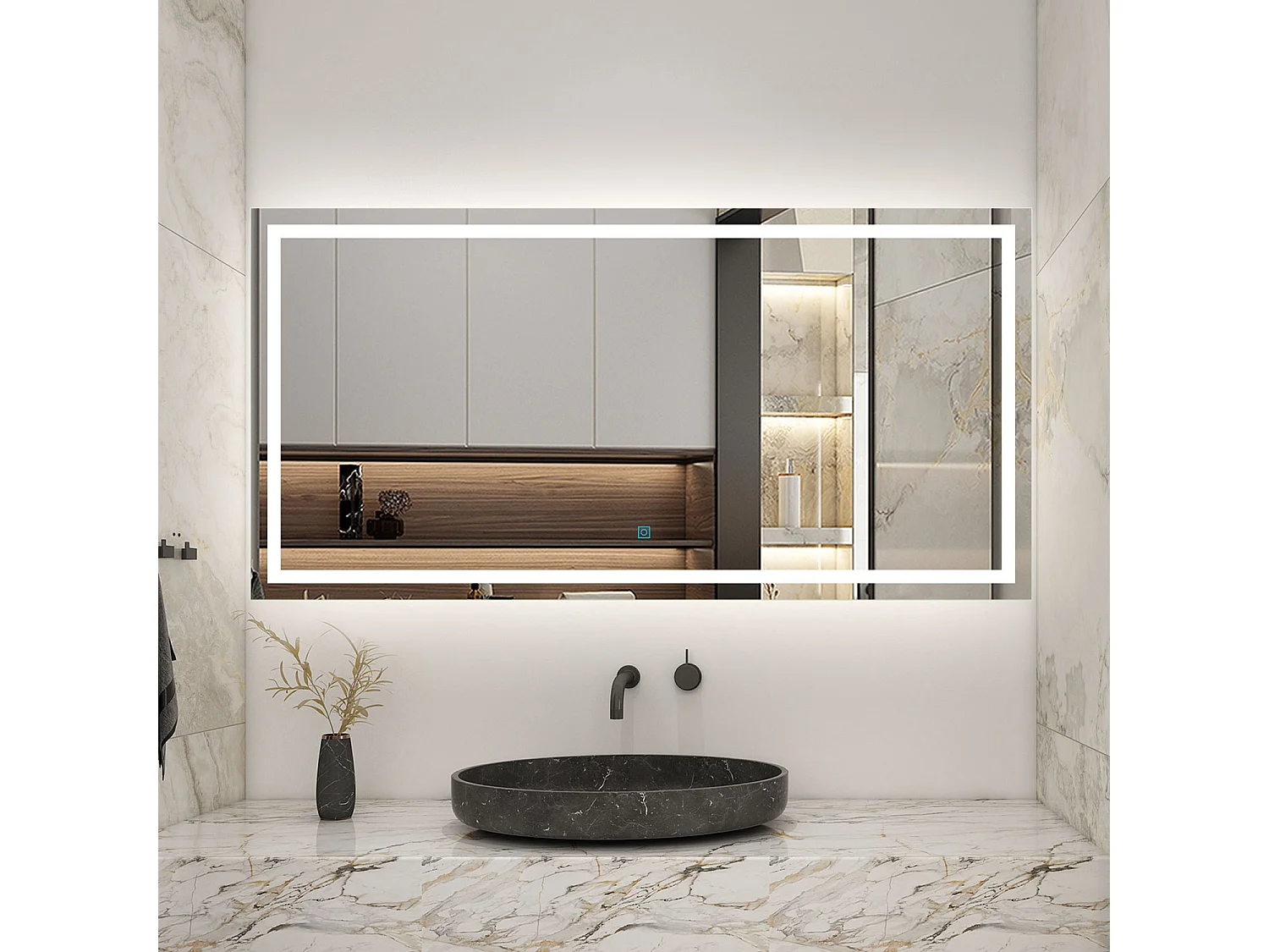 AICA Miroir LED Anti-buée, avec éclairage 160 x 80cm Dimmable, Fonction Mémoire, IP44 HD Verre Miroir-Mural