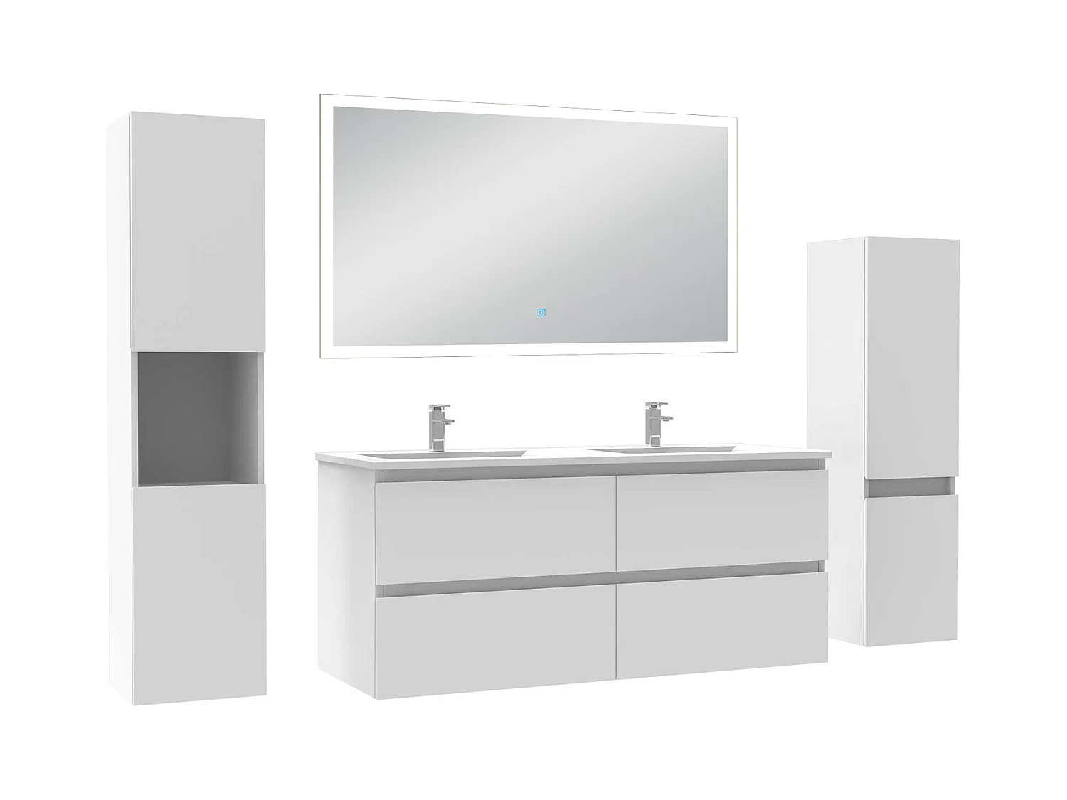 AICA Ensemble de meubles de salle de bain 120cm double vasque avec colonne et miroir lumineux dimmable blanc
