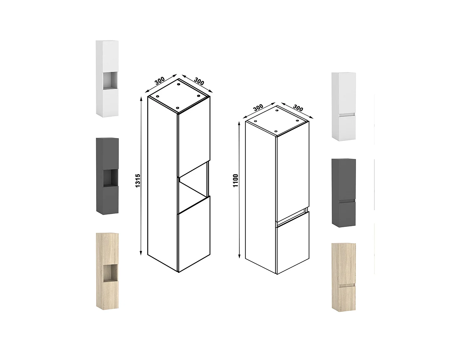 AICA Ensemble de meubles de salle de bain 120cm double vasque avec colonne et miroir lumineux dimmable blanc