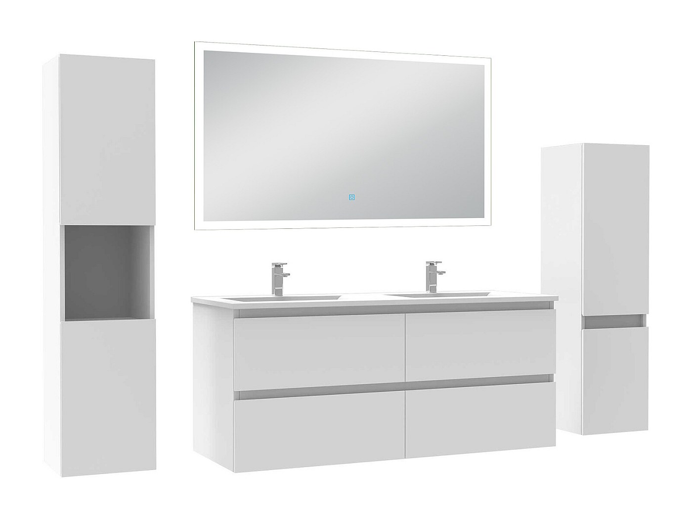AICA Ensemble Meuble Salle De Bain Double Vasque 120 Cm + Miroir LED Anti-Buée Chêne Wotan