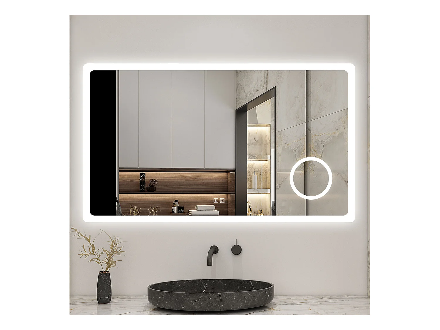 AICA Miroir 120x70cm Bluetooth simple，Loupe,Dimmable avec 3 couleurs,Miroir lumineux avec Anti-Buée et Mémoire