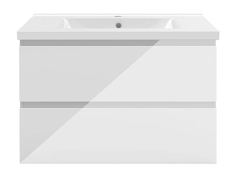 AICA Ensemble de meubles de salle de bain 80 cm avec vasque, 2 tiroirs à fermeture amortie - meuble suspendu , Brillance, Blanc