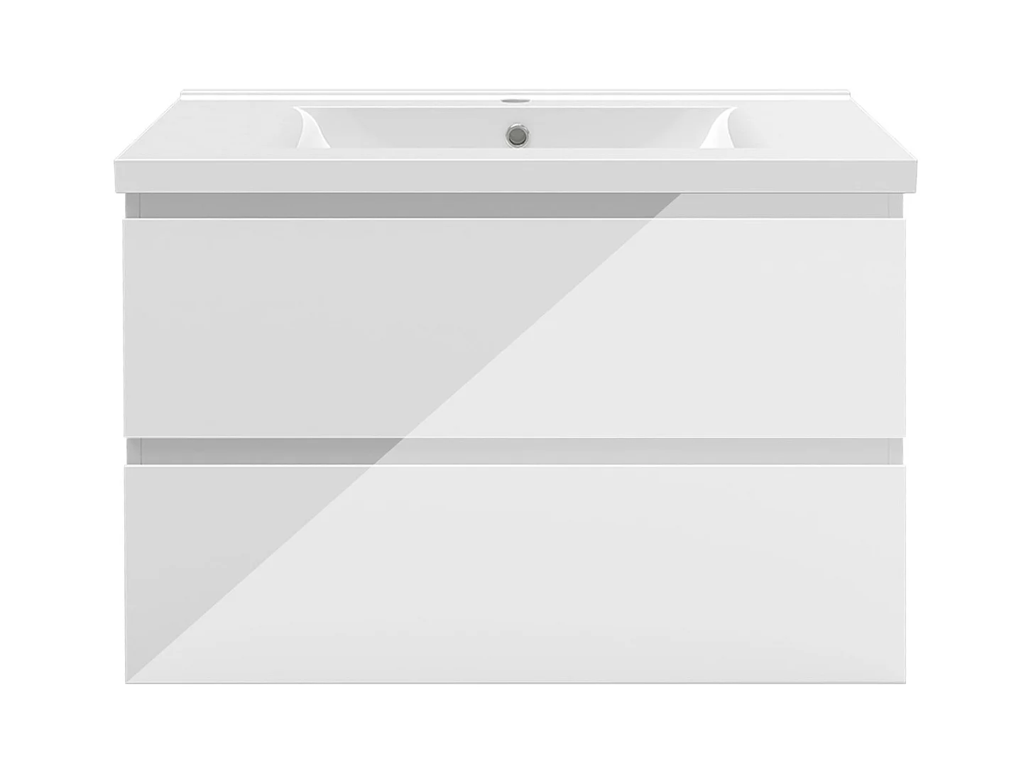 AICA Ensemble de meubles de salle de bain 80 cm avec vasque, 2 tiroirs à fermeture amortie - meuble suspendu , Brillance, Blanc