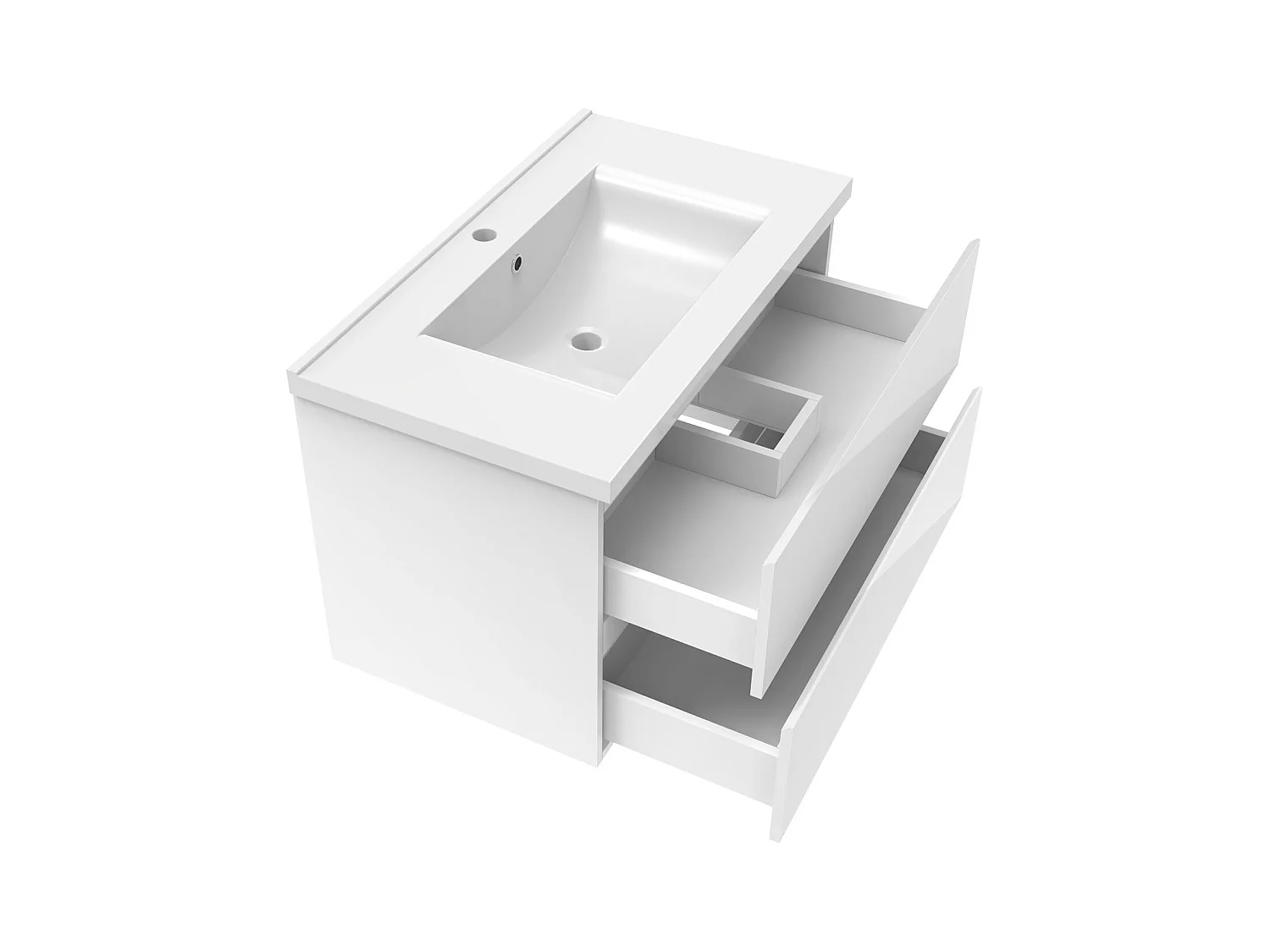 AICA Ensemble de meubles de salle de bain 80 cm avec vasque, 2 tiroirs à fermeture amortie - meuble suspendu , Brillance, Blanc