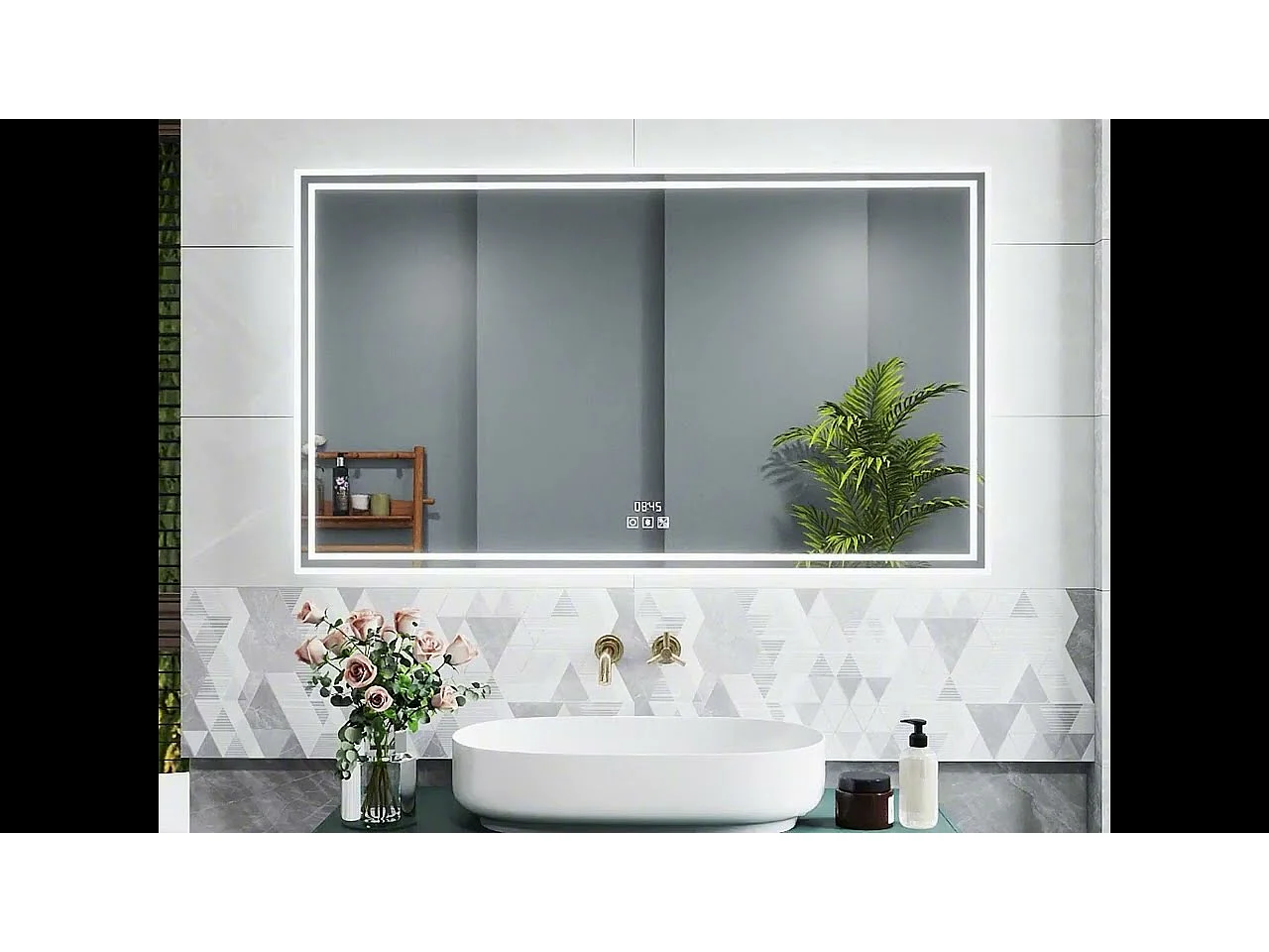 AICA Miroir Bluetooth 140x80cm LED 3 Colours + Dimmable + Horloge + Mémoire + Anti-Buée, IP44 HD Verre Miroir-Mural