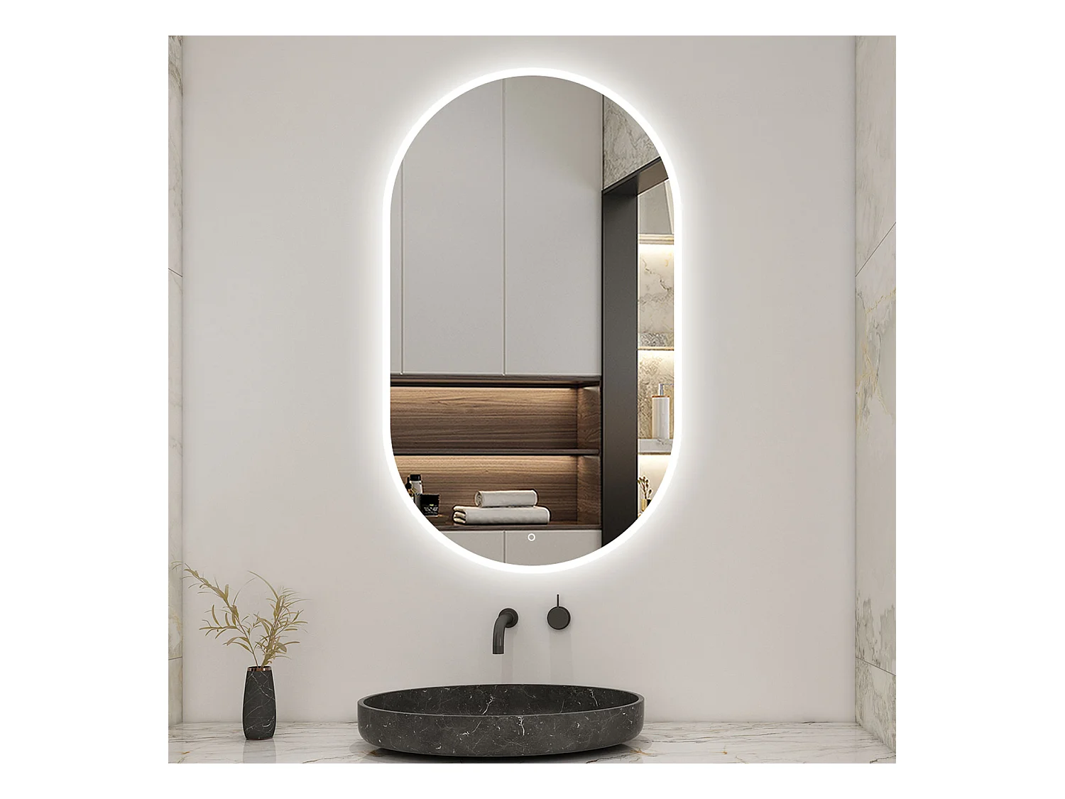 AICA Miroir Ovale LED 60x100cm Tricolore + Dimmable + Mémoire + Anti-Buée, IP44 HD Verre Miroir-Mural