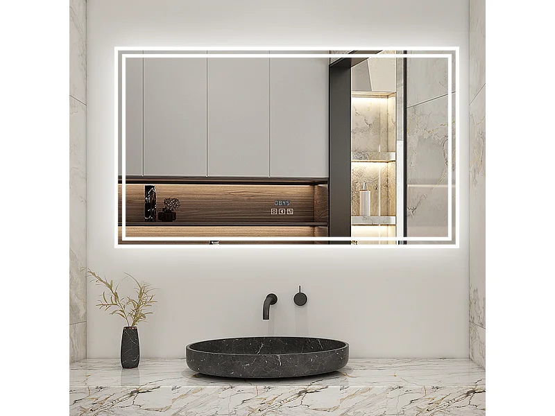 AICA Miroir Bluetooth 160x80cm LED 3 Colours + Dimmable + Horloge + Mémoire + Anti-Buée, IP44 HD Verre Miroir-Mural