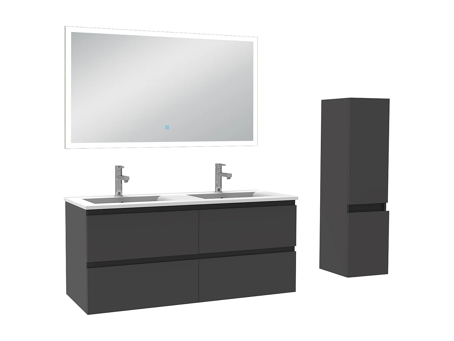 AICA Ensemble de meubles de salle de bain 120cm avec vasque et colonne et miroir lumineux 3 couleurs Anthracite