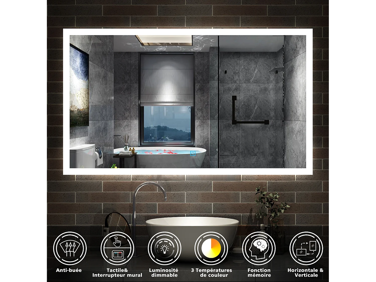 AICA Ensemble de meubles de salle de bain 120cm avec vasque et colonne et miroir lumineux 3 couleurs Anthracite