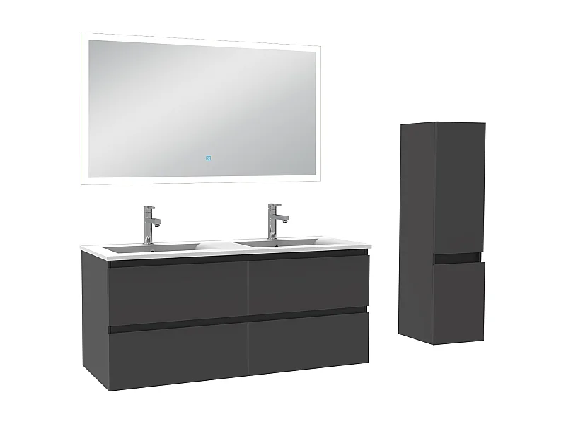 AICA Ensemble de meubles de salle de bain 120cm avec vasque et colonne et miroir lumineux 3 couleurs Anthracite