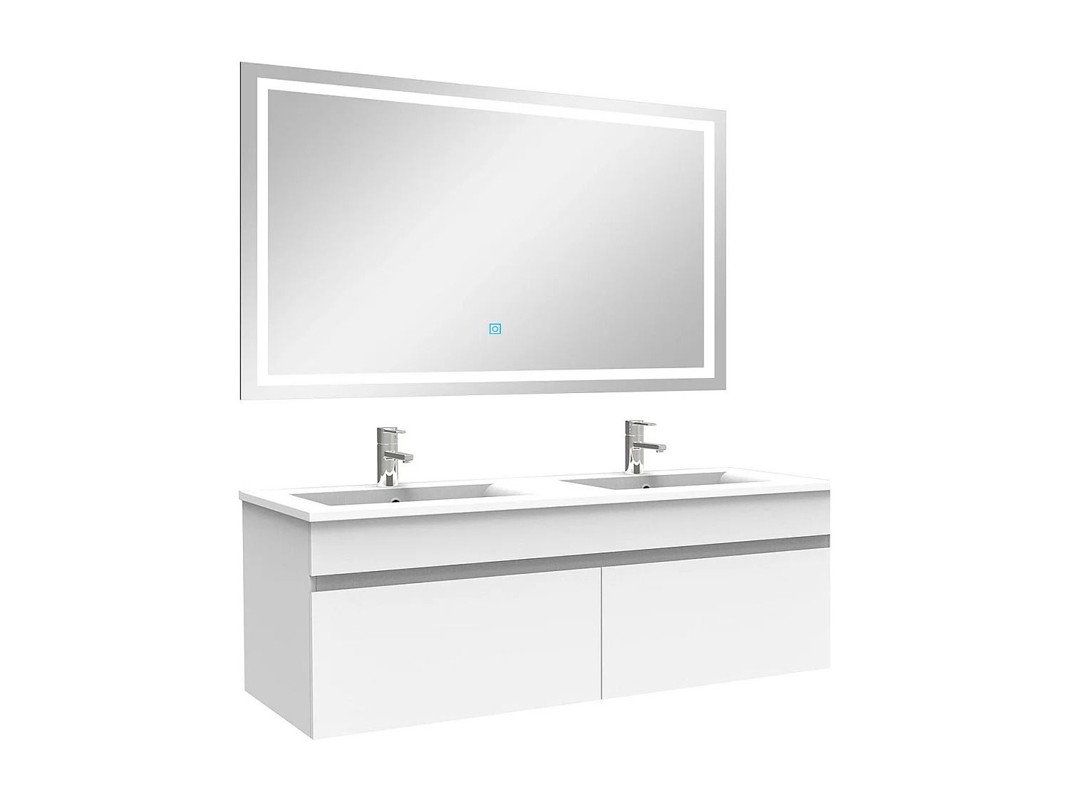 AICA Ensemble de meubles de salle de bain 120cm Blanc double vasque + miroir lumineux 3 couleurs + dimmable