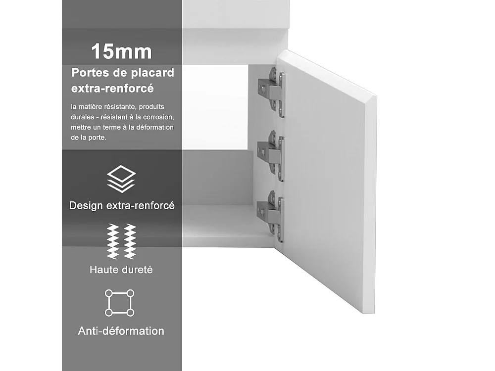 AICA Ensemble de meubles de salle de bain 120cm Blanc double vasque + miroir lumineux 3 couleurs + dimmable
