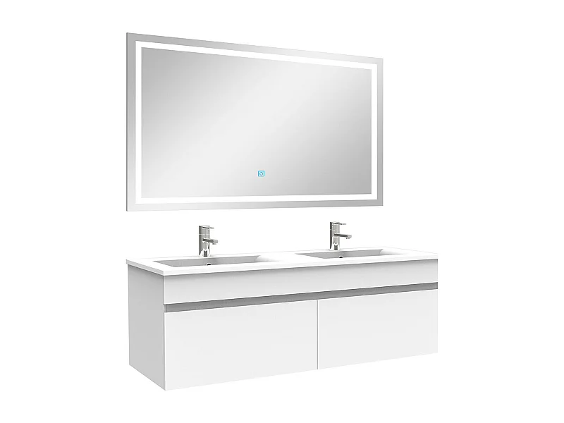 AICA Ensemble de meubles de salle de bain 120cm Blanc double vasque + miroir lumineux 3 couleurs + dimmable