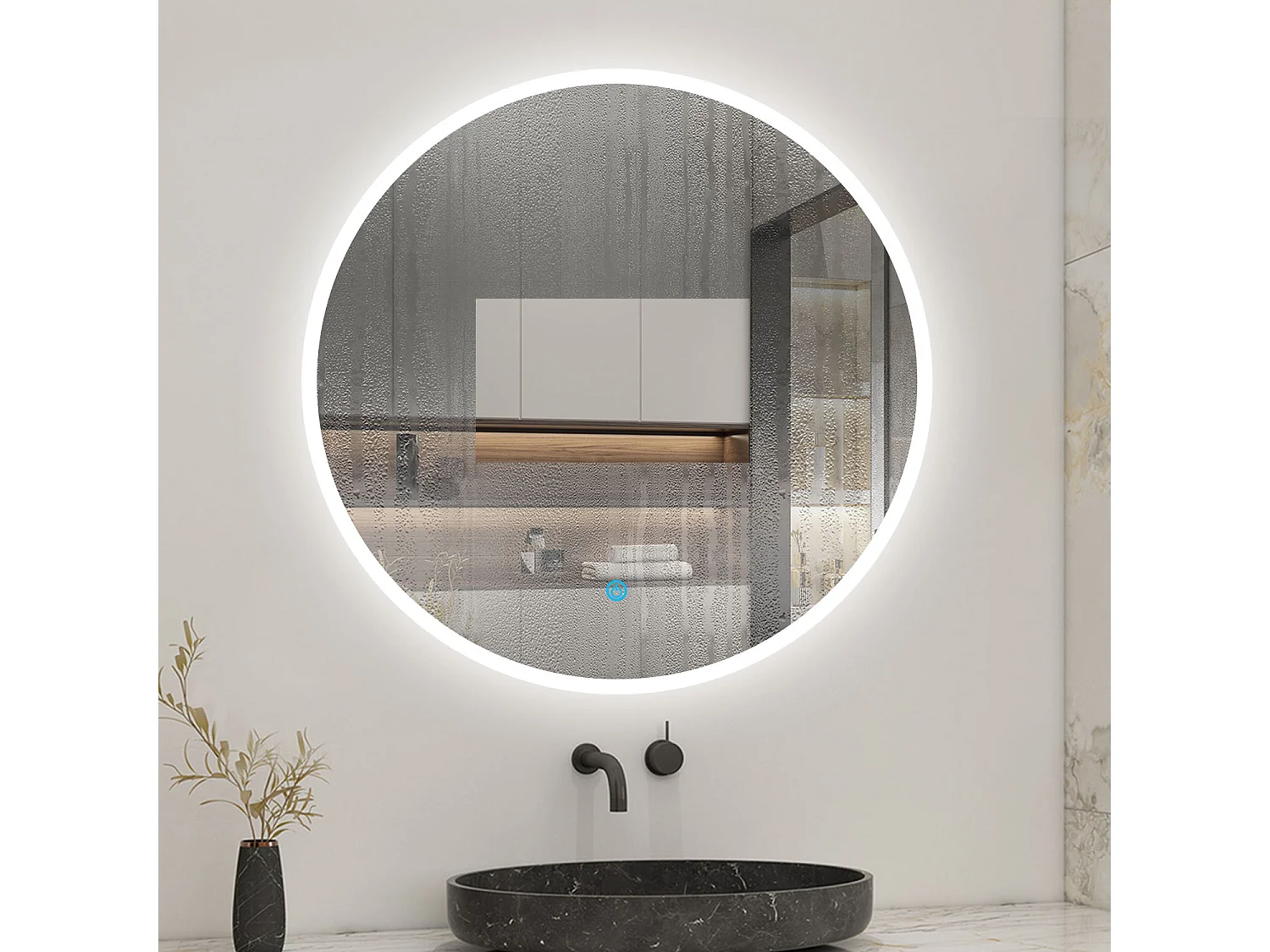 AICA Miroir Rond 70cm Dimmable avec 3 couleurs,Anti-buée, Fonction Mémoire，IP44 HD Verre Miroir-Mural