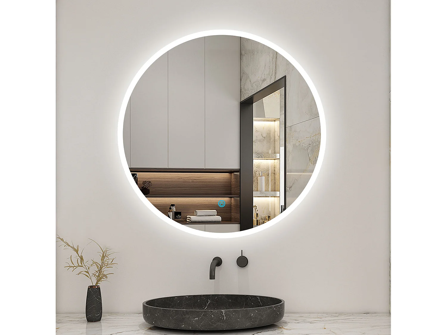 AICA Miroir Rond 70cm Dimmable avec 3 couleurs,Anti-buée, Fonction Mémoire，IP44 HD Verre Miroir-Mural