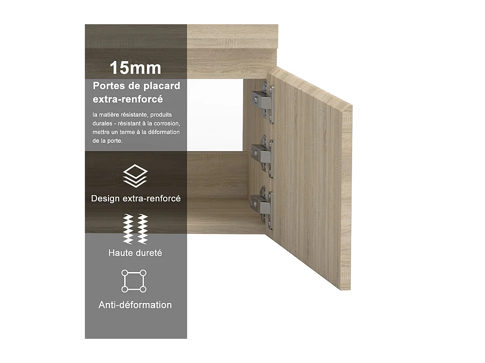 AICA Ensemble de meubles de salle de bain 120cm Chêne Wotan double vasque + miroir lumineux 3 couleurs + dimmable