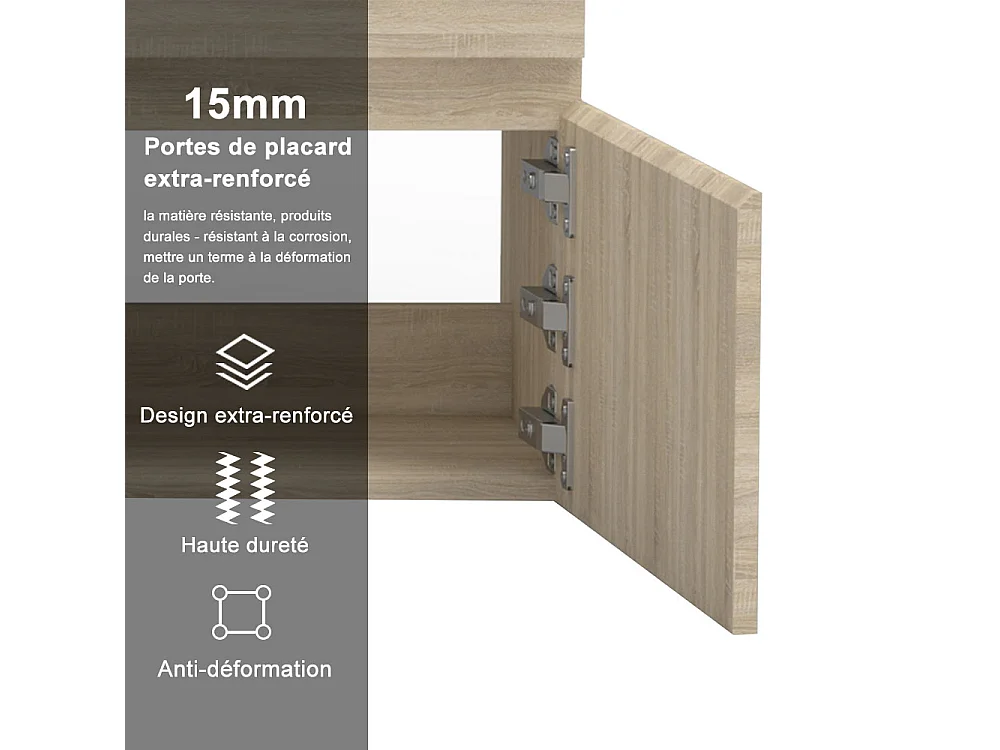 AICA Ensemble de meubles de salle de bain 120cm Chêne Wotan double vasque + miroir lumineux 3 couleurs + dimmable