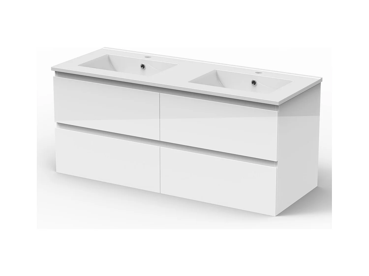 AICA Ensemble de meubles de salle de bain 120cm avec double vasque , Brillance, Blanc