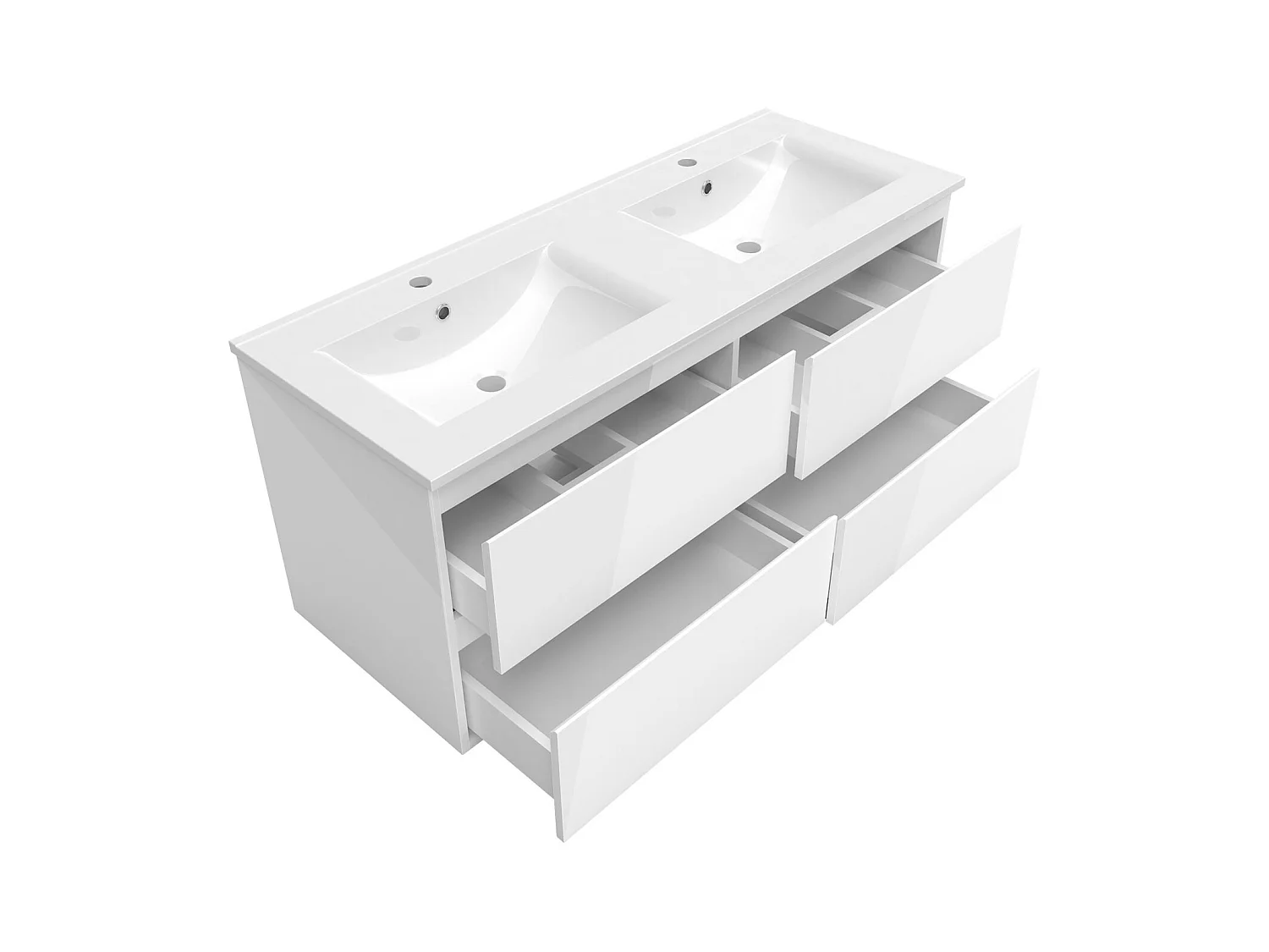 AICA Ensemble de meubles de salle de bain 120cm avec double vasque , Brillance, Blanc