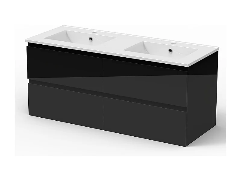 AICA Ensemble de meubles de salle de bain 120cm avec double vasque , Brillance, Noir