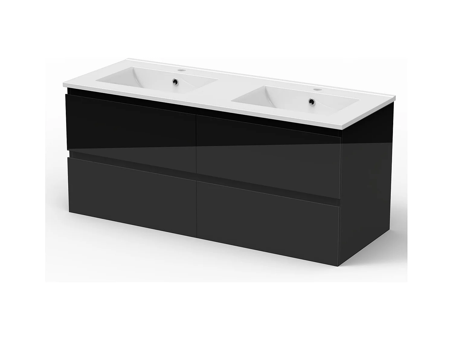 AICA Ensemble de meubles de salle de bain 120cm avec double vasque , Brillance, Noir