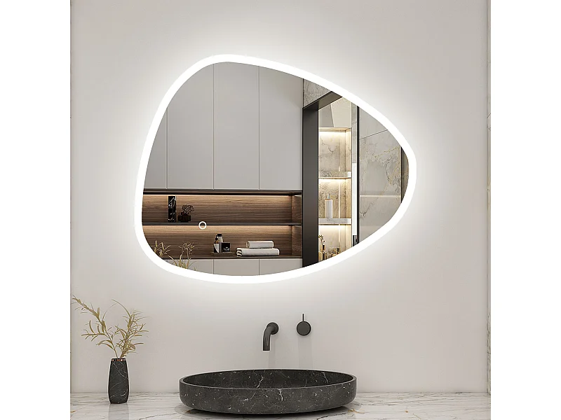 AICA Miroir LED 80x55cm Design Asymétrique, Teardrop Mirror, avec 3 Colours Dimmable + Anti-buée + Mémoire