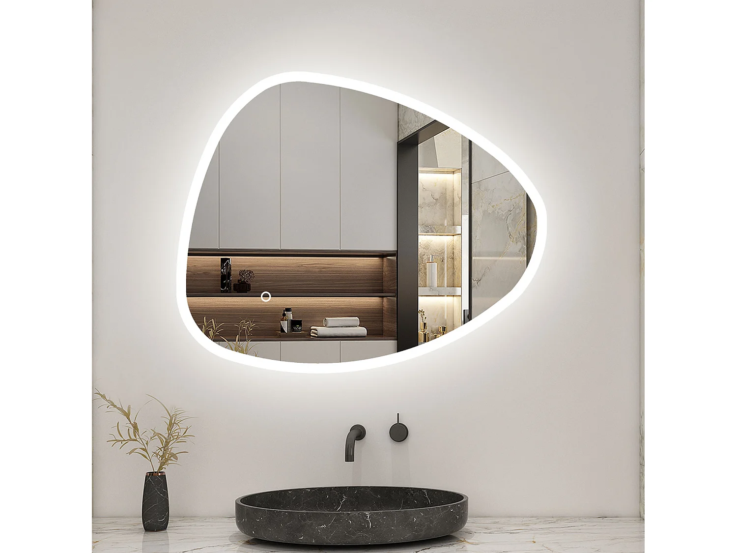 AICA Miroir LED 80x55cm Design Asymétrique, Teardrop Miroir, avec 3 Colours Dimmable + Anti-buée + Mémoire