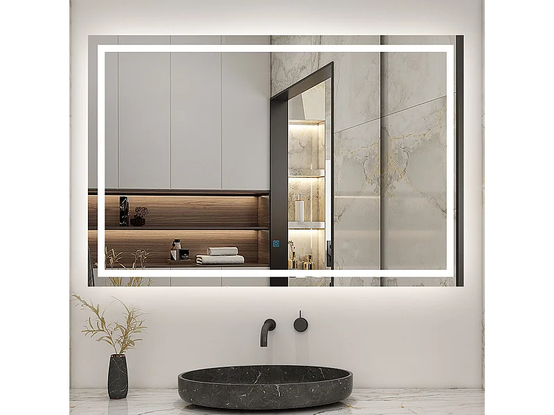 AICA Miroir LED Anti-buée, avec éclairage 150 x 80cm Dimmable, Fonction Mémoire, IP44 HD Verre Miroir-Mural