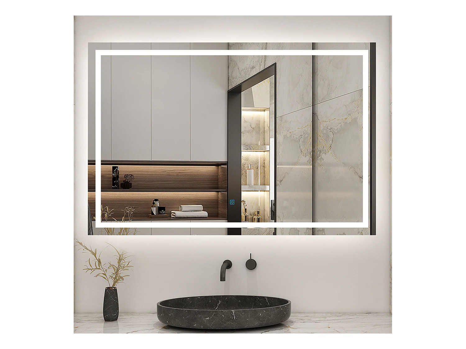 AICA Miroir LED Anti-buée, avec éclairage 150 x 80cm Dimmable, Fonction Mémoire, IP44 HD Verre Miroir-Mural