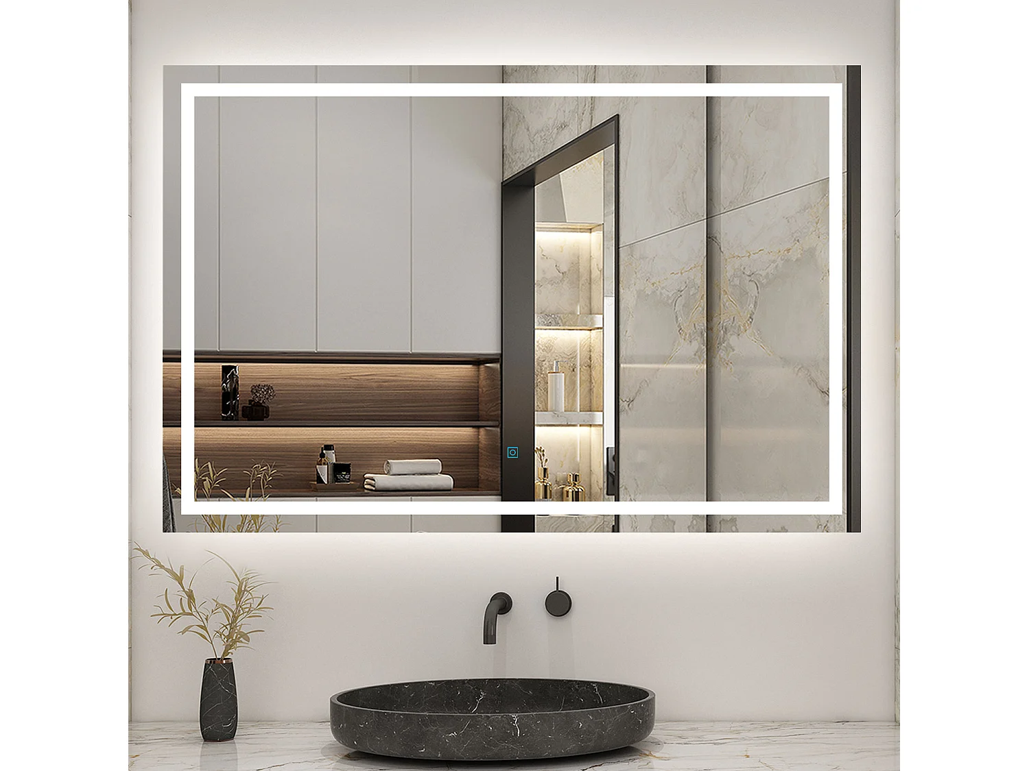 AICA Miroir LED Anti-buée, avec éclairage 150 x 80cm Dimmable, Fonction Mémoire, IP44 HD Verre Miroir-Mural