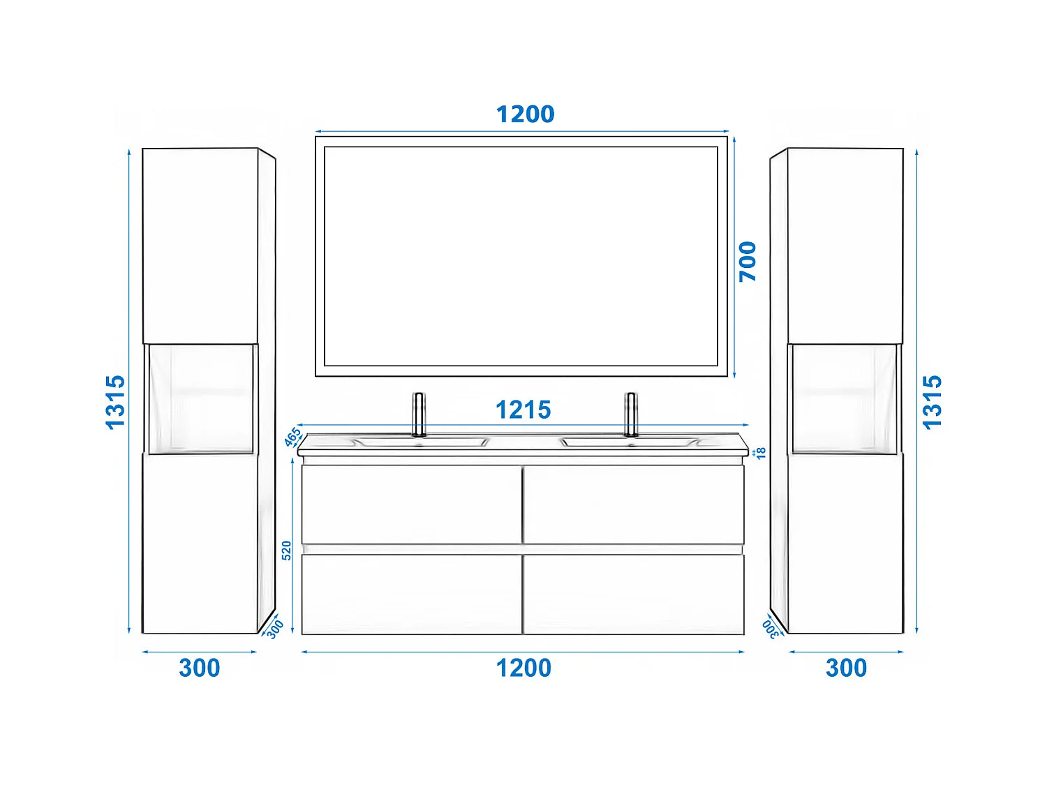AICA Ensemble de meubles de salle de bain 120cm avec vasque céramique + deux meubles hauts + miroir lumineux,Suspendu,Matte,Chêne