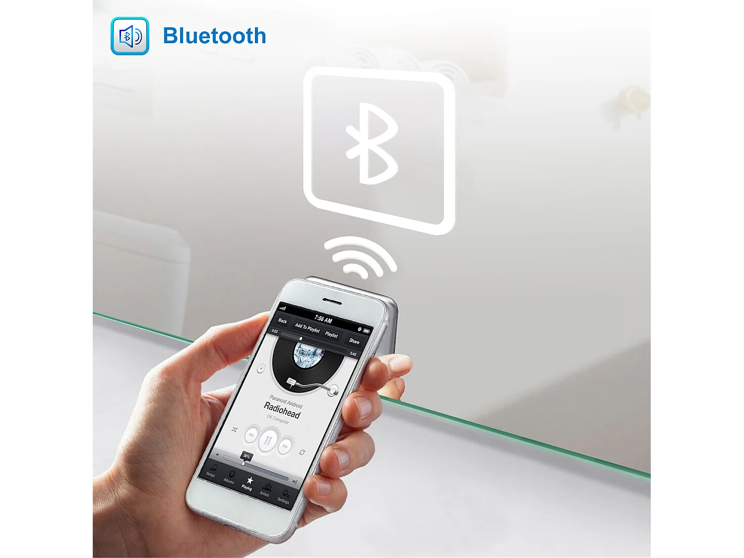 AICA Miroir 100x60cm Bluetooth simple，Loupe,Dimmable avec 3 couleurs,Miroir lumineux avec Anti-Buée et Mémoire