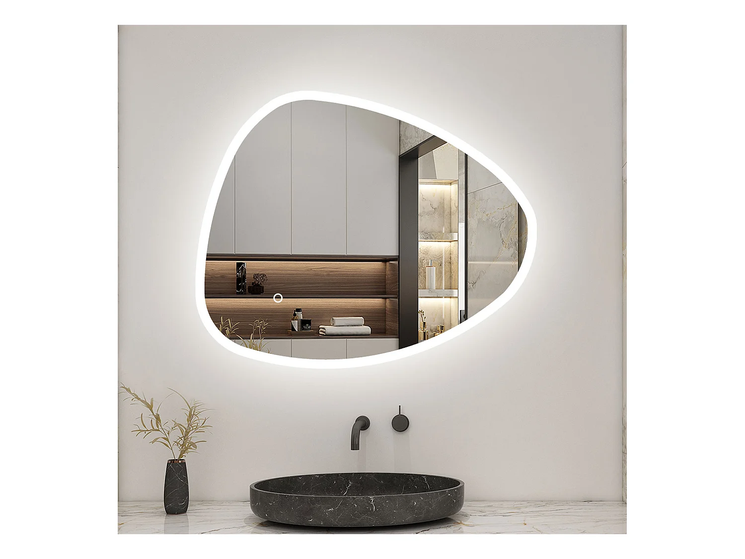 AICA Miroir LED 100x80cm Design Asymétrique, Teardrop Mirror, avec 3 Colours Dimmable + Anti-buée + Mémoire