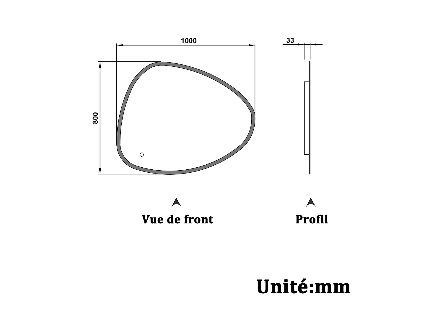 AICA Miroir LED 100x80cm Design Asymétrique, Teardrop Mirror, avec 3 Colours Dimmable + Anti-buée + Mémoire