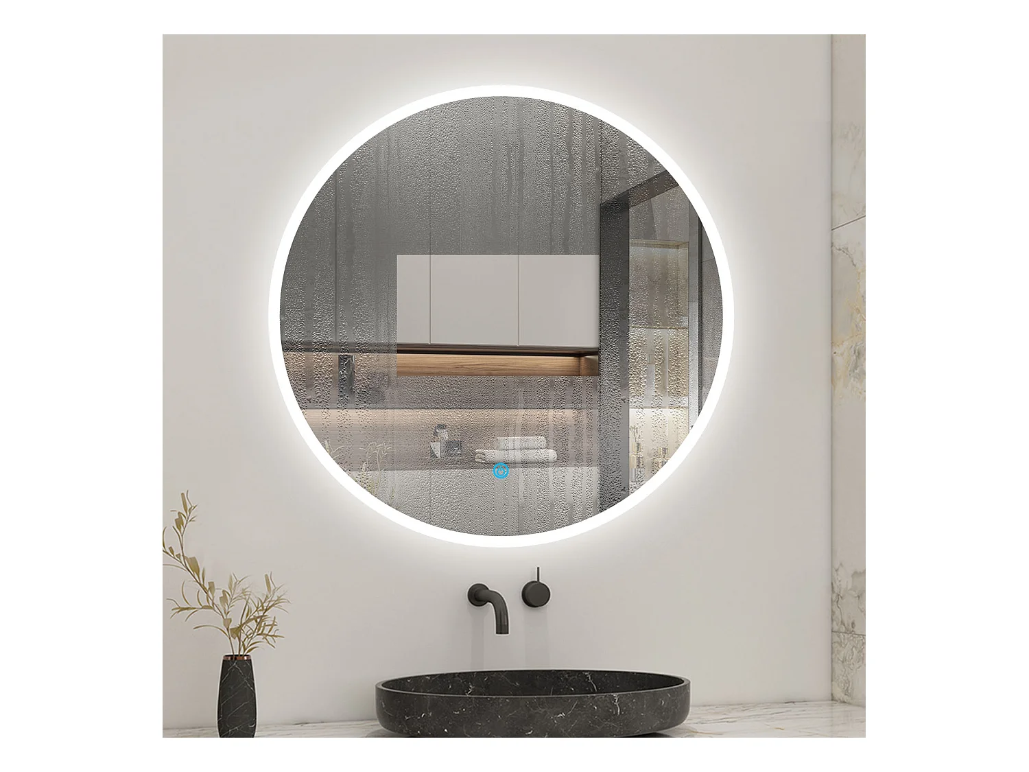 AICA Miroir Rond 80cm Dimmable avec 3 couleurs,Anti-buée, Fonction Mémoire，IP44 HD Verre Miroir-Mural