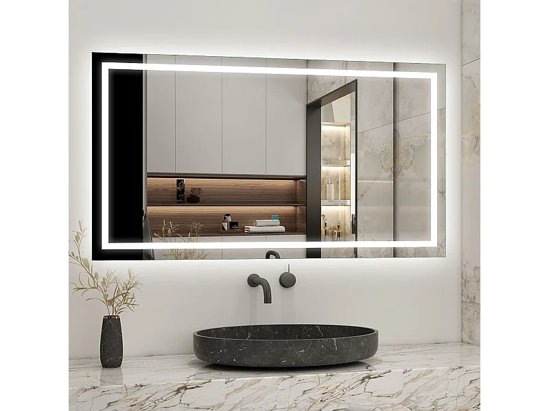 AICA Miroir LED Anti-buée, avec éclairage 150 x 70cm Dimmable, Fonction Mémoire, IP44 HD Verre Miroir-Mural