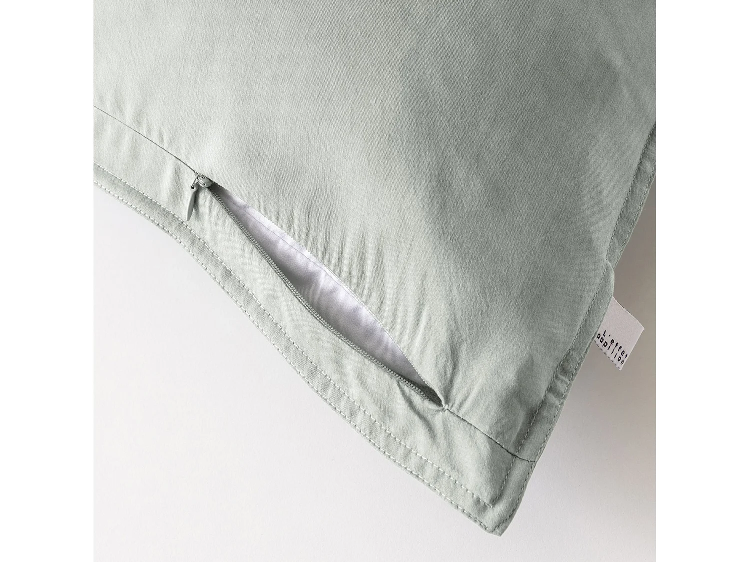 Taie d'oreiller 63x63 lyocell uni lichen Terre de Nuit Lysandre