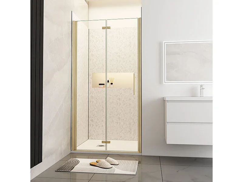 Douchedeur vouwdeur 100x195cm niche,6mm Helder Veiligheidsglas Easyclean,goud aluminium profiel