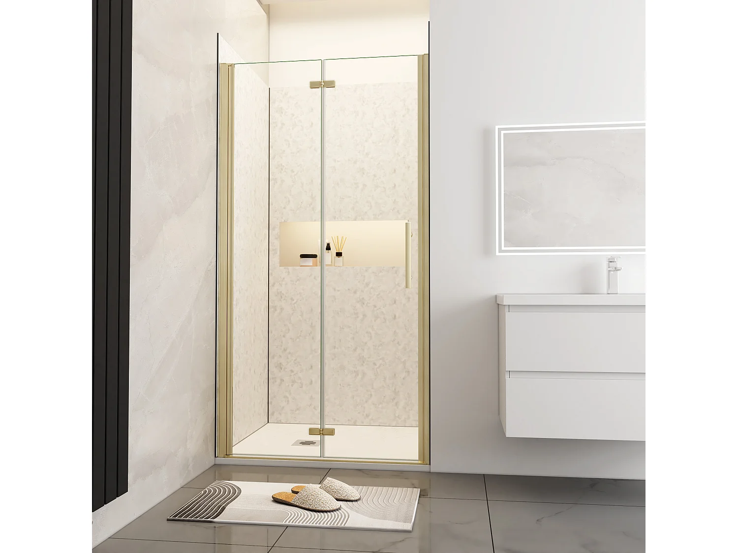 Douchedeur vouwdeur 100x195cm niche,6mm Helder Veiligheidsglas Easyclean,goud aluminium profiel