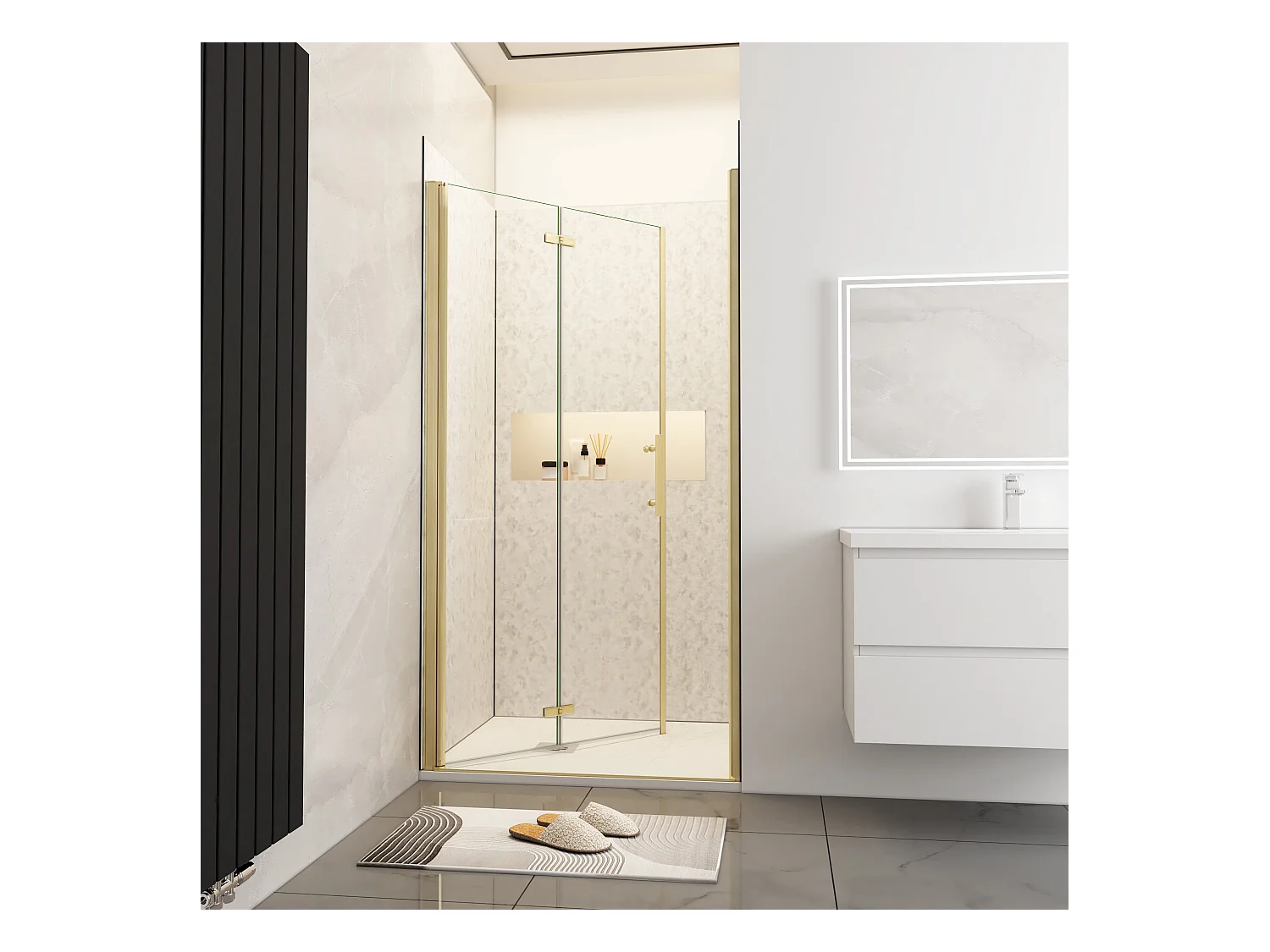 Douchedeur vouwdeur 100x195cm niche,6mm Helder Veiligheidsglas Easyclean,goud aluminium profiel