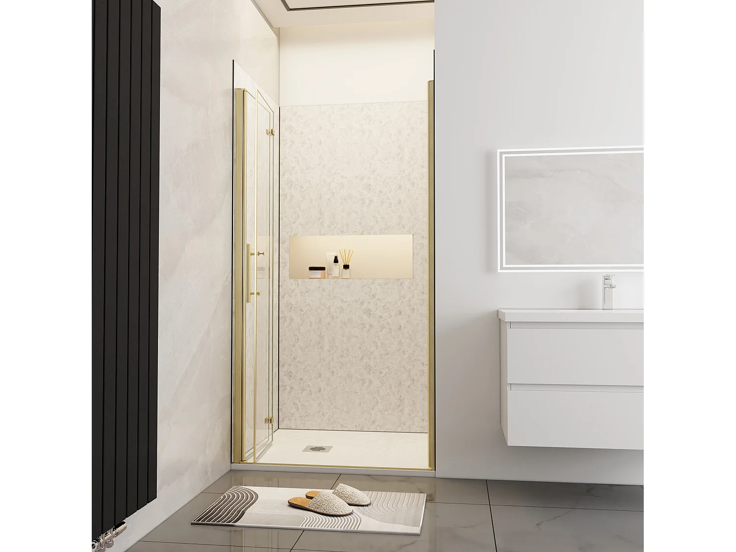 Douchedeur vouwdeur 100x195cm niche,6mm Helder Veiligheidsglas Easyclean,goud aluminium profiel
