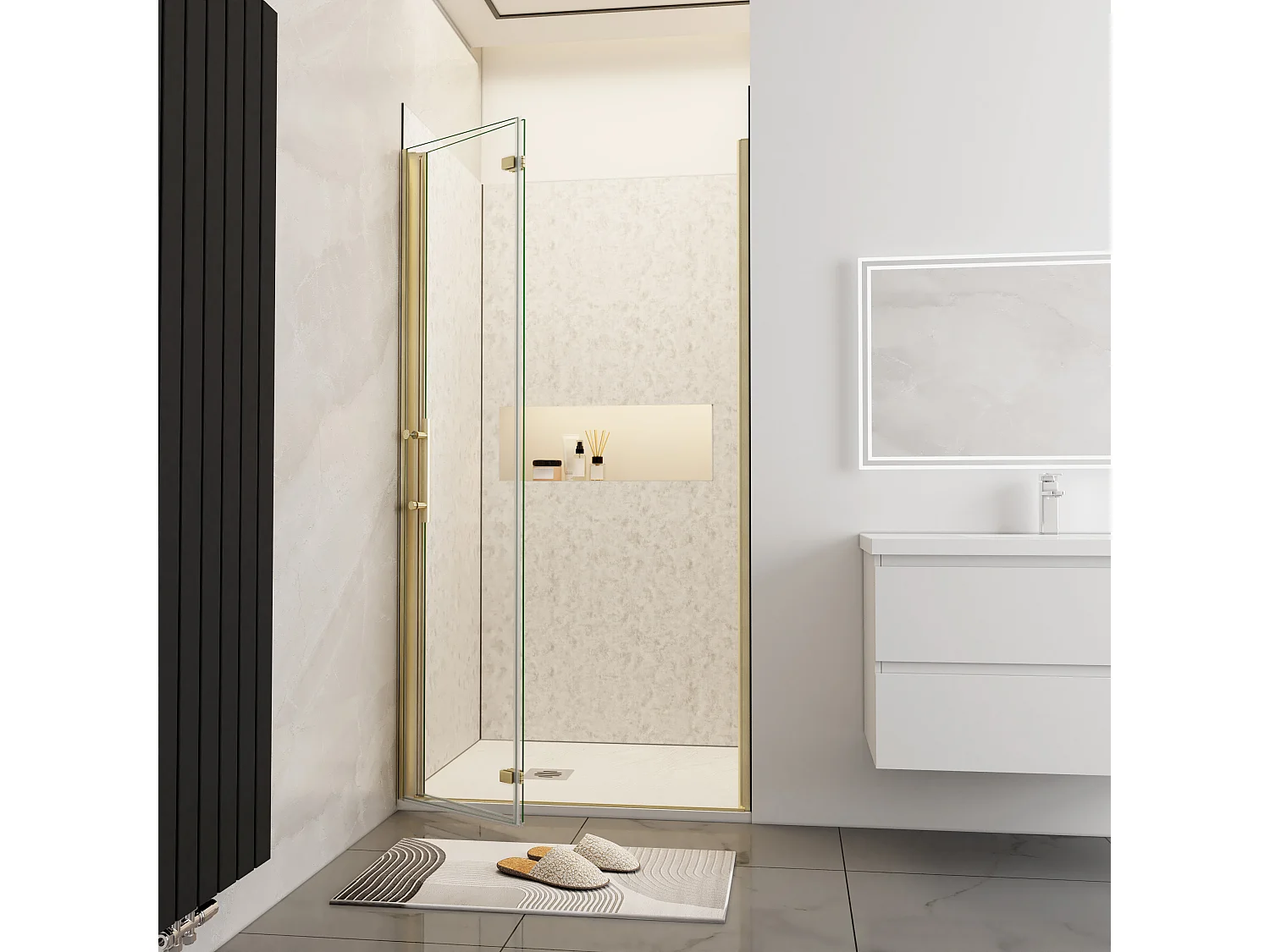 Douchedeur vouwdeur 100x195cm niche,6mm Helder Veiligheidsglas Easyclean,goud aluminium profiel